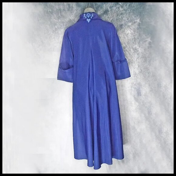 50s Vintage Swing Coat Evening New Look Blue Taffeta Outerwear - Picture 3 of 16